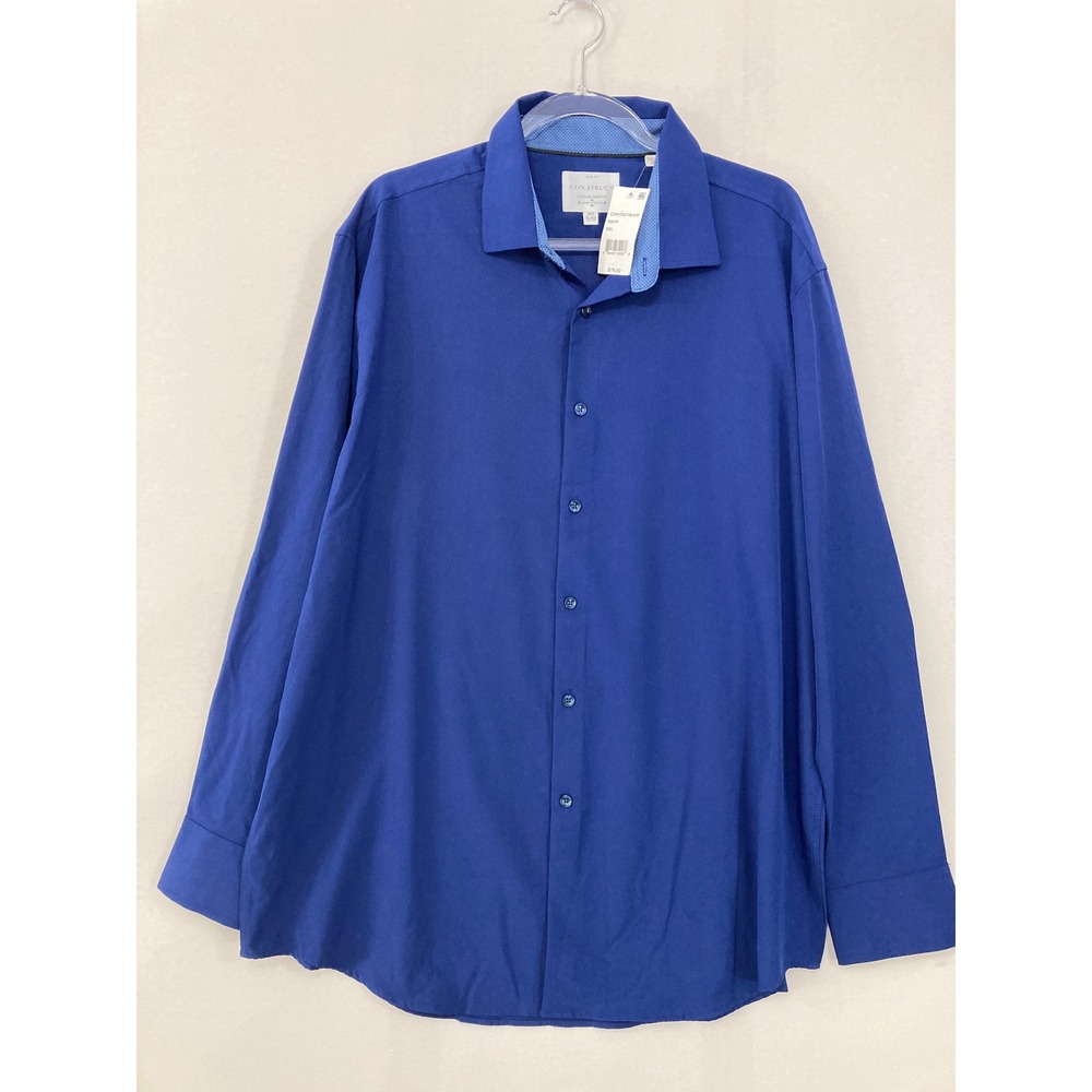 New CON.STRUCT Dress Shirt XXL Blue Cooling Comfort Slim Fit Stretch Office